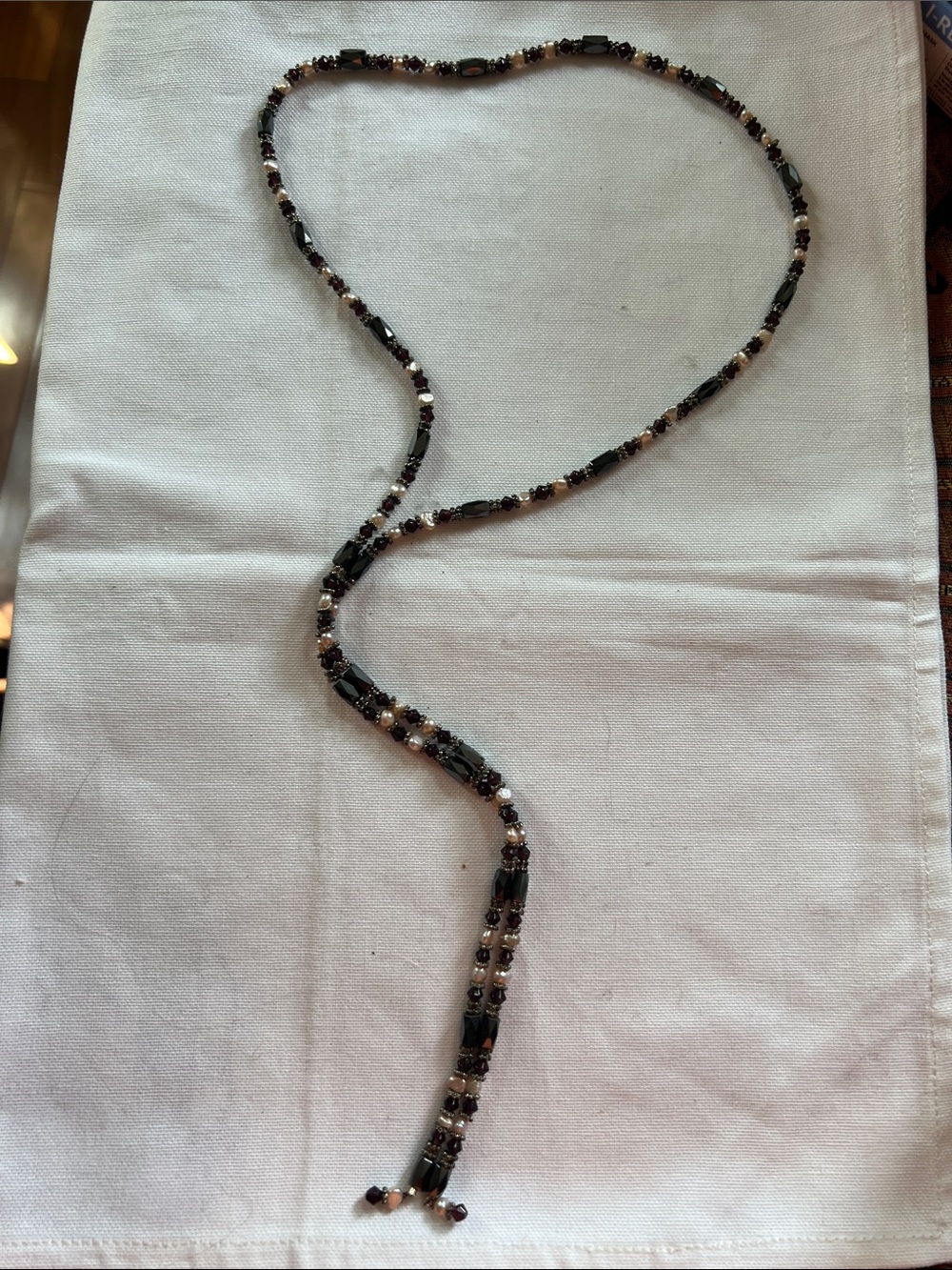 Gemstone and pearl magnet necklace